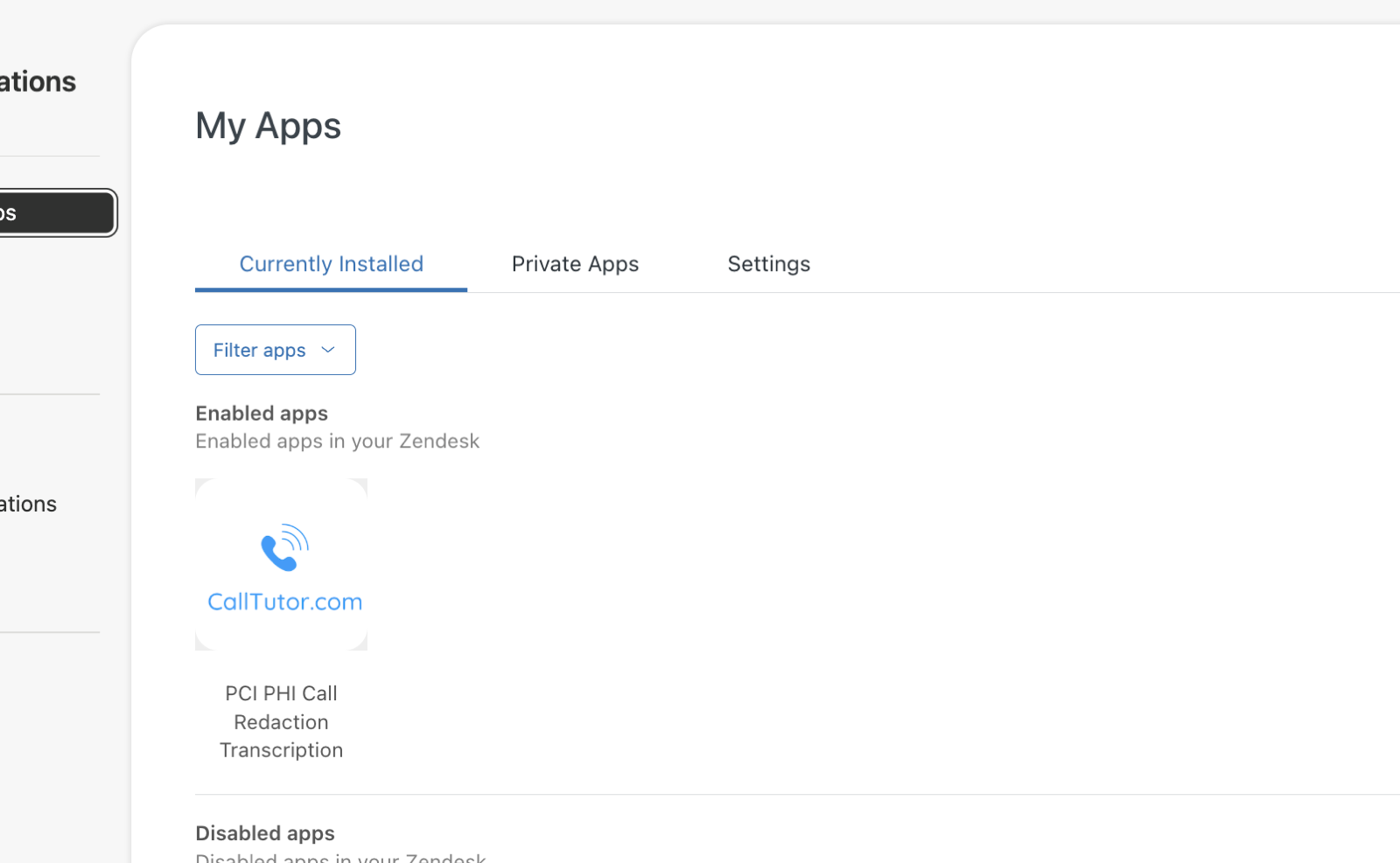 The CallTutor app enabled in My Apps