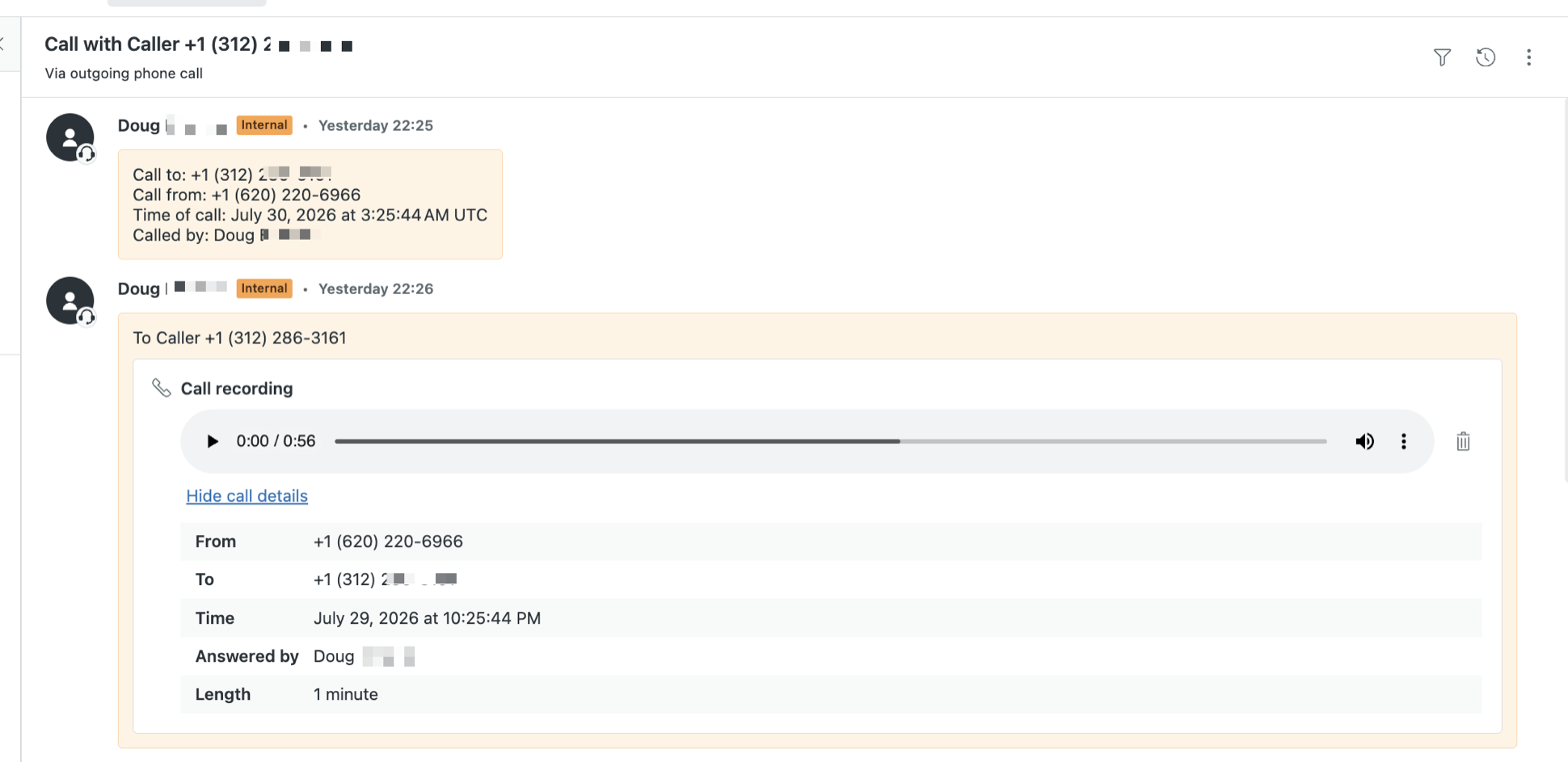 Zendesk ticket with an unredacted call recording